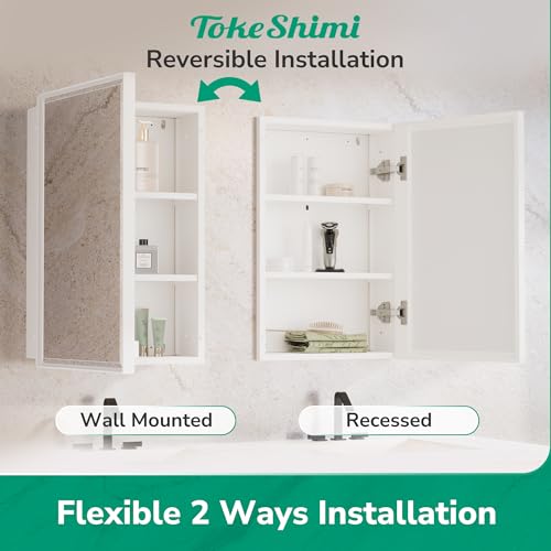 Image of TokeShimi 20 x 26 in White Medicine Cabinet with Mirror, Fully Assembled