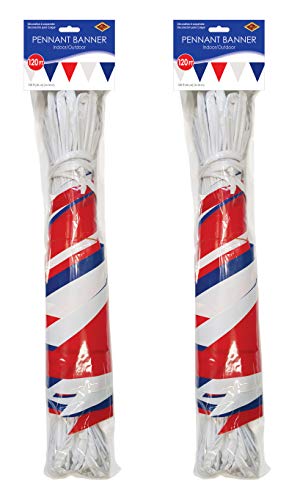 image for Beistle 2 Piece Indoor Outdoor Plastic Patriotic Pennant Banner 4th of