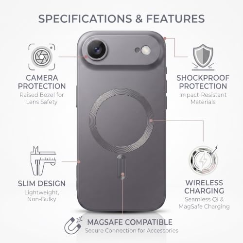 Image of amazon basics Premium Mag-Safe Case for iPhone 17 Air | Shockproof & Anti-Scratch Cover | Soft Silicone with Wireless Charging | Camera Lens Guard - Gray