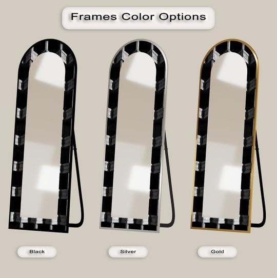 23,5’’W x 67’’H Urban Concrete Vision – Abstract Floor Mirror Arched Full Lenght Mirror - Arch Full Body Stained Floor Mirror with Black Frame with Silver Frame