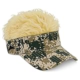 Flair Hair Sun Visor Cap with Fake Hair, Blonde Hair with Light Digital Camouflage Adjustable Baseball Hat, Camo, One Size