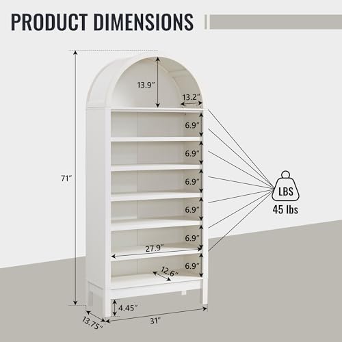 Image of IFBUY 71 inch Tall Arched Bathroom Storage Cabinet, 7-Tier Modern Farmhouse Storage Cabinet with Adjustable Shelves, Wood Freestanding Cabinet for Bathroom, Living Room, Entryway, Hallway (Antique White)