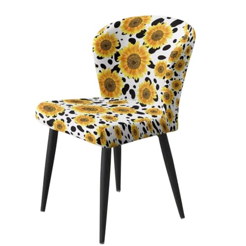 Image of Stretch Bar Stool Covers Set of 4,Cow and Sunflower Stretch Removable Washable Bar Stool Chair Covers, Counter Height Chairs Covers for Kitchen Dining Room Cafe Furniture