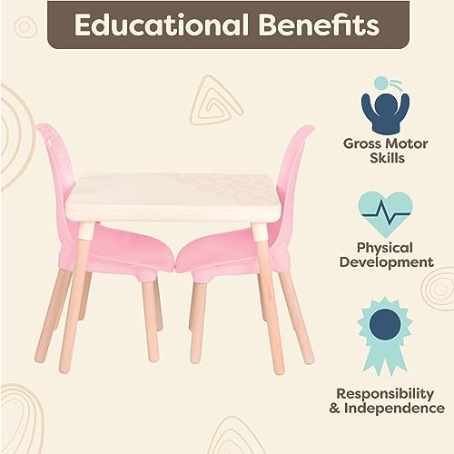 B-toys-B-spaces-Table-and-Chair-Set-Furniture-For-Toddlers-1-Craft-Table-2-Chairs-Natural-Wooden-Legs-Pink-Ivory-3-years B toys B spaces Table and Chair Set Furniture For Toddlers 1 Craft Table 2 Chairs Natural Wooden Legs Pink Ivory 3 years