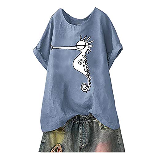Camisetas Mujer Tallas Grandes Verano Manga Corta Suelto Camisas Cuello Redondo Estampado Ropa Mujer Casual Cover