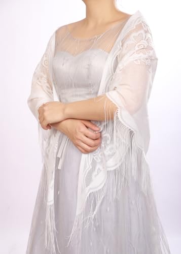 JWICOS Women Lace Wraps Shawls Tassel Triangle Shawls and Wraps for Party Wedding Evening Dresses2