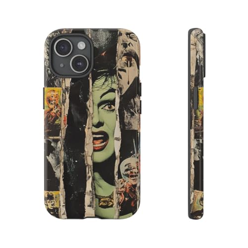 Coque iPhone 15 collage d'horreur vintage pour look urbain