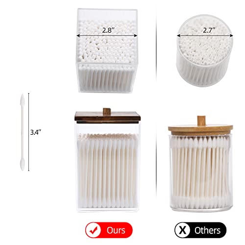 Tbestmax 3 Pack Qtip Holder - 12 Oz Bathroom Organizer And Storage Containers, Plastic Square Apothecary Jars With Black Bamboo Lids For Cotton Ball, Cotton Swab, Floss #TOP3