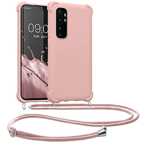 kwmobile Custodia Compatibile con Xiaomi Mi Note 10 Lite Cover - Back Case in Silicone TPU - Protezione Smartphone con Cordino - madre perla