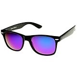 zeroUV Flat Matte Reflective Flash Color Lens Large Horn Rimmed Style Sunglasses - UV400 (Black Violet)