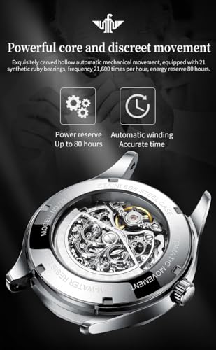 Image of OUPINKE Automatic Watch for Men Self Winding Skeleton Mechanical Luxury Tungsten Steel Bracelet Waterproof Date Day Wrist Watches
