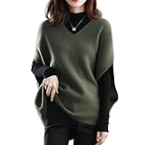 [1/2style] ニブンノイチスタイル ベスト ニット セーター 重ね着 v ネック ドルマン オーバー サイズ ノー スリーブ ロング レディース (カーキ,L)