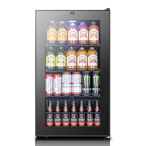 Yeego Beverage Refrigerator Cooler, 130 Cans Mini Fridge with Glass Door Beverage Fridge with Adjustable shelves for Soda Beer or Wine,Beverage Cooler with Digital Temperature Control for Home Office