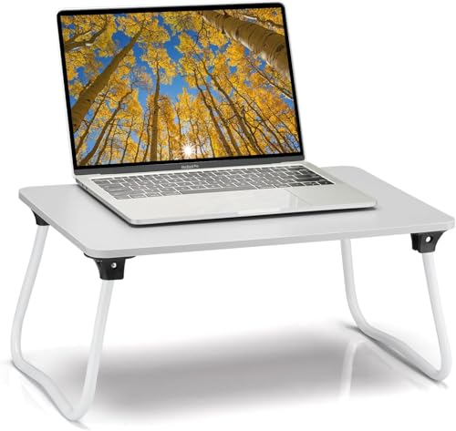 Image of Ruxury Foldable Lap Desk Laptop Stand Bed Desk Table Tray, Breakfast Serving Tray, Portable & Lightweight Mini Table, Lap Tablet Desk for Sofa Couch Floor - White