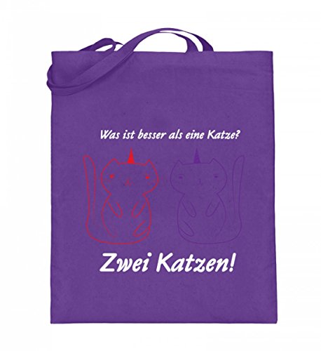 Sac en toile de jute violet avec motif deux chats - Grand tote bag cabas cadeau chaton écologique