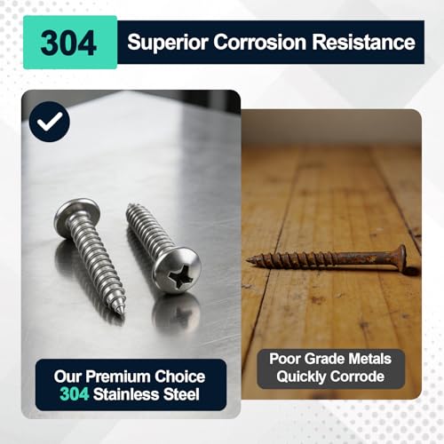 100 tornillos para madera #10 x 1-1/4" acero inoxidable cabeza pan paquete bulk 304 tornillos de metal autorroscantes para proyectos de madera acabado brillante miniatura 5