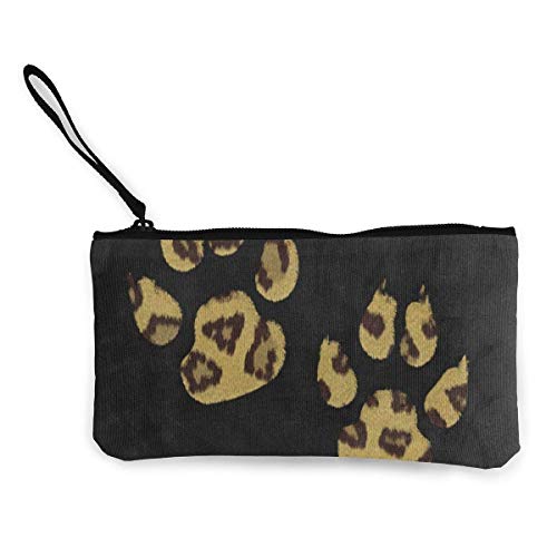 Preisvergleich Produktbild Unisex-Portemonnaie, Münzbeutel, Leinen, Hipster, Leopardenmuster, Pfotenabdruck, schwarz, Reißverschluss, Geldbörse für Bargeld, Bank, Auto, Reisepass