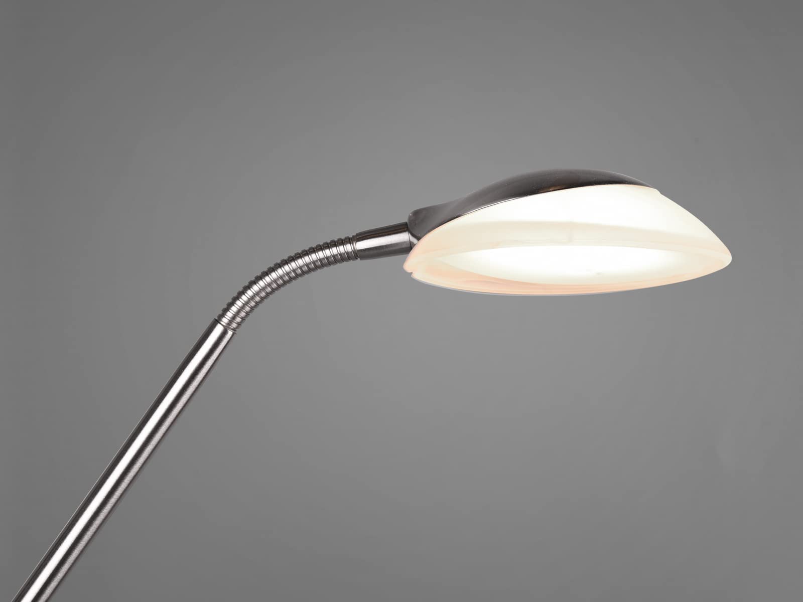 Reality Leuchten LED Stehleuchte Orson R40073507, Metall Nickel matt, Glas alabasterfarbig weiß, inkl. 27 Watt + 4.5 Watt, Dimmer |