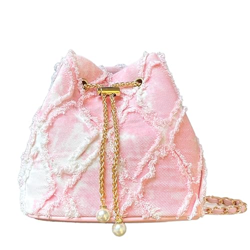 Image of Denim Bucket Bag Quilted Drawstring Jean Purses for Women Denim Clutch Hobo Bags Crossbody Handbag