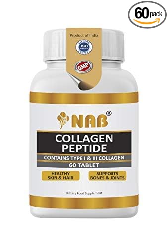 NAB HEALTHCARE Collagen Peptide tablet with type I & III collagen for Strong Hair, Skin, Nails & Bone- 60 Tablets