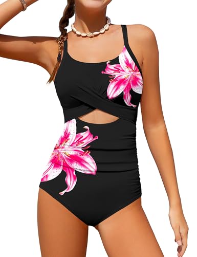 Image of Girl Swimsuit One Piece Cutout Ruched Bathing Suit for Girls Color Block Adjustable Straps Pad Swimwear 9-18y