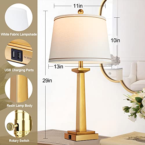 Rottogoon ZS-ZMJJJ-99 29 Inch Gold Table Lamps With 2 Usb Charging Ports, 3-Color Temperature Nightstand Modern Lamps With Rotary Switch, Resin Brass Tall Lamp For Living Room Bedroom Home Office thumb #3