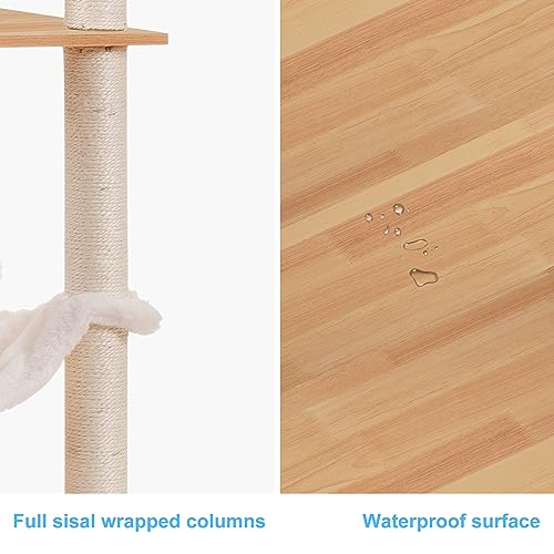 Image of Hey-brother Wooden Cat Tree, 66.1 inch Cat Furniture with Scratching Posts, Modern Cat Tower with hammocks, Toys, cat condo, Walnut MPJ120WB