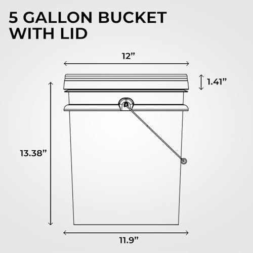 Image of 5-Gallon White Bucket Pail Container with Lid | Food Grade | Heavy-Duty Approx 90 MIL Extra Durable | Metal Handles with Plastic Grip | Multi-Use | Easy Stack and Store | BPA Free - 5 Pack