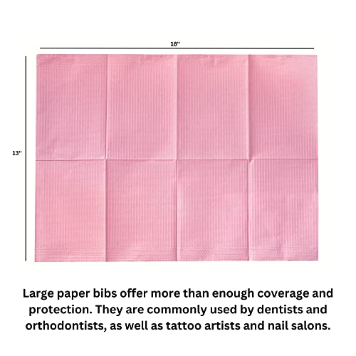 Pink Dental Bibs - 3 Ply Disposable Waterproof Bib, Patient Cover Napkin 13'' X 18" Professional Towels For Dentist, Nail, Tattoo And Piercing - 3 Layers 2-Ply Tissue With Poly Backing - [Pack Of 55] #TOP2