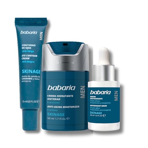 Babaria - Crema Antiarrugas Hombre Skinage 50ml | Serum Facial Hombre 30ml | Contorno De Ojos Hombre Con Aceite De Cannabis 15 ml