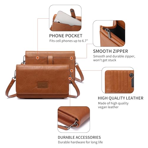 SENDEFN Small Crossbody Bags for Women Leather Cell Phone Purse Wallet with ID window and Card Slots4