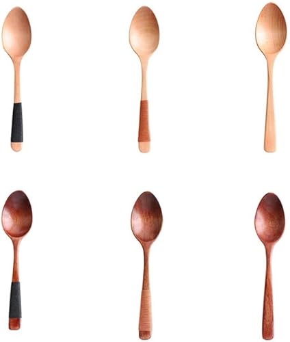 6 cucharas de madera para sopa para comer, mezclar, revolver, cocinar, juego de cucharas de madera de elipse, té de miel, soda, postre cucharadita