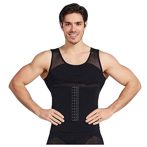 Breathable Body Shaper Men Slimming Vest Tight Abdomen Tank Top Compression Shirt Tummy Control Underwear,Black Vest-Medium