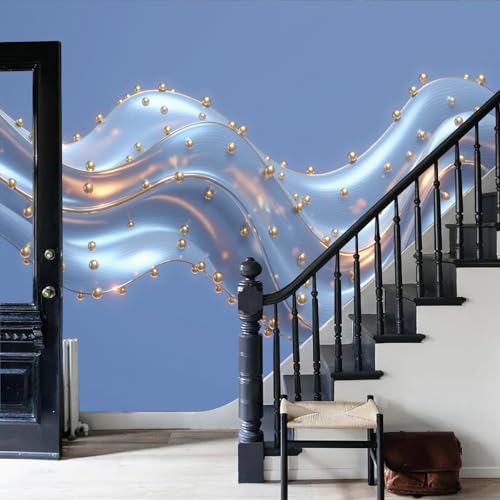 Papel pintado pared perla ondulada azul claro 200x140cm para salón y dormitorio 3D 5