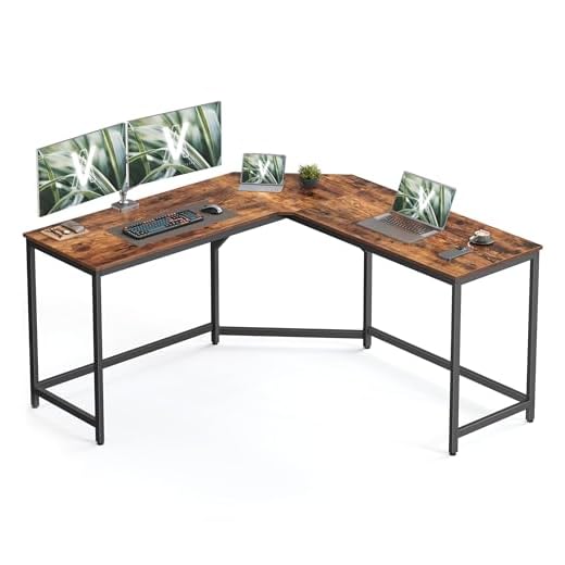 VASAGLE Escritorio en Forma de L, Escritorio para Juegos, 149 x 149 x 76 cm, Escritorio Esquinero para Estudio, Oficina en Casa, Ahorra Espacio, Fácil Montaje, Marrón Rústico y Negro Tinta LWD73X