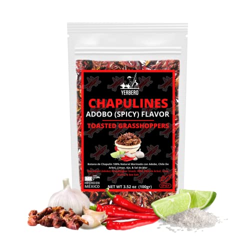 Yerbero - The Oaxacan Chapulin Bundle | 3 Bags (Habanero, Adobo, Natural) Fresh Chapulines 3.5Oz (100Gr) Each Bag | All Natural Toasted Grasshoppers | Exotic Mexican Snack | From Oaxaca Mexico. #TOP3
