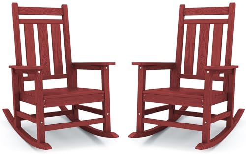 Image of KINGYES Oversized Outdoor Rocking Chair Set of 2, HDPE Patio Rockers, Red