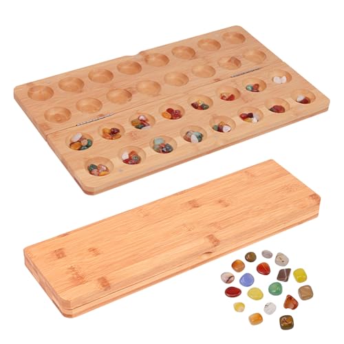 LUYIEDHA Steinchenspiel 65 Juwel Kalaha Spiel Edelsteinspiel aus Holz Mancala Kalaha Faltbar und Leicht zu Tragen Strategiespiele Edelstein Match Schach Strategiespiele für Erwachsene (A)