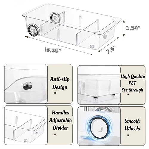 Attelite RollOut Refrigerator Drawer Organizer and Storage Clear Design with Dividers, Fridge Organizer on Wheels, Upgrade Thick Plastic Pantry Storage Bins, Kitchen Organization 2 Set