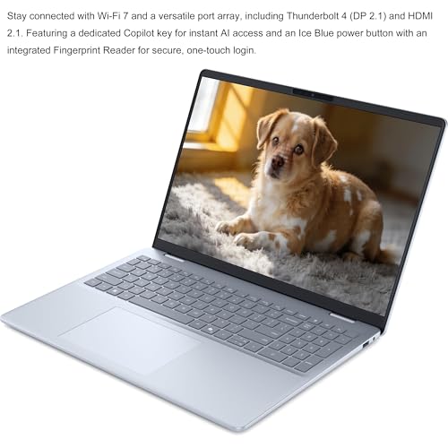 Image of Dell 16 Plus AI Powered Laptop, 16 inch Touchscreen WUXGA Display, Intel Ultra 9-288V, 32GB DDR5 RAM, 2TB PCIe SSD, WiFi 7, Fingerprint Reader, Backlit KB, Numeric Keypad, Windows 11 Home, Ice Blue
