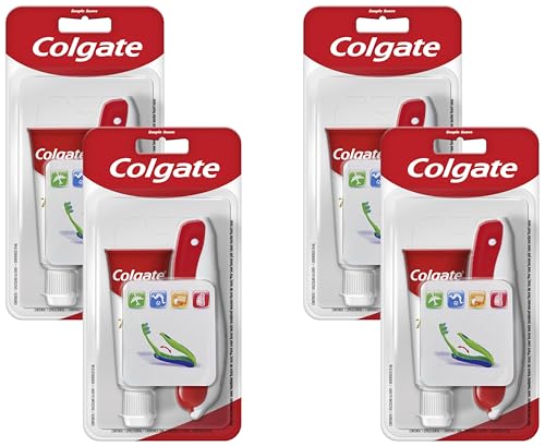 Colgate Total Kit de Viaje Cepillo de Dientes Suave con Pasta de Dientes Colgate Total, Pack Cepillo + Dentífrico 20 ml, Tamaño Compacto, Contiene Flúor, Protege los Dientes Sensibles (Paquete de 4)