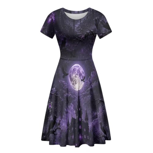 Image of Forchrinse Summer Dresses for Women Crew Neck Short Sleeve Midi Dress Casual Beach Vacation Sundress