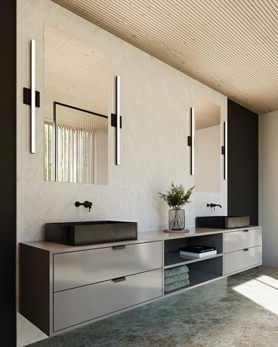 Image of Sonneman Modern Lighting 2770.25 Stix 1-Light LED Linear Vanity, Wall or Ceiling Lighting Fixture for Bathroom or Bedroom, Installs Horizontal or Vertical - 3000K - 24 inch - Satin Black