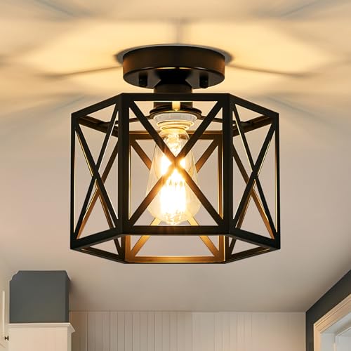 Bwxcie Modern Farmhouse Black Ceiling Light,Industrial Semi Flush Mount Ceiling ...