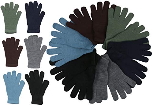 ToBeInStyle Men's Pack of 6 Knit Solid Color Magic Gloves - Assorted - One Size