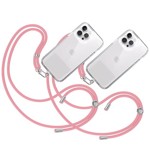 TBOC 2X Cordón Correa Cuerda Universal [Rosa] Colgar Funda Teléfono Móvil Cuello - Cinta Cadena Colgante con Parche de Plástico - Colgador Lanyard con Enganche Llavero Móviles Llaves Accesorios