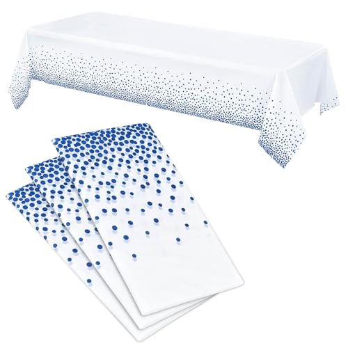 CINGHIA Nappe Jetable Anniversaire Blanche et Bleue à Pois, 137 x 274 cm, 3 Pièces