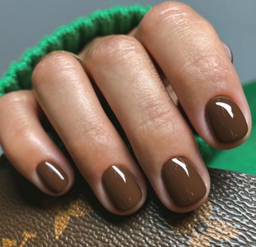 Unghie Finte Corte MouyouGlow,Squadrata Marrone Scuro Unicolore Design Short Press on Nails,Dark Brown Plain Pure Colour INS Sweet Primavera e Autunno Winter Fake Nails