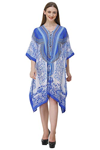Image of RAVI RAJORIA Georgette Digital Printed Beach Wear Kaftan Blue Free Size R800 | Multi Color 2