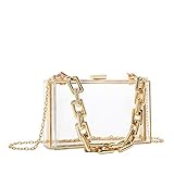 Clear Acrylic Crossbody Bag Box Clutch Purse, Transparent Stadium Approved Shoulder Handbag with Gold Thick Handle & Metal Chain Strap for Gameday, Bridal, Bachelorette Party, Prom & Concert